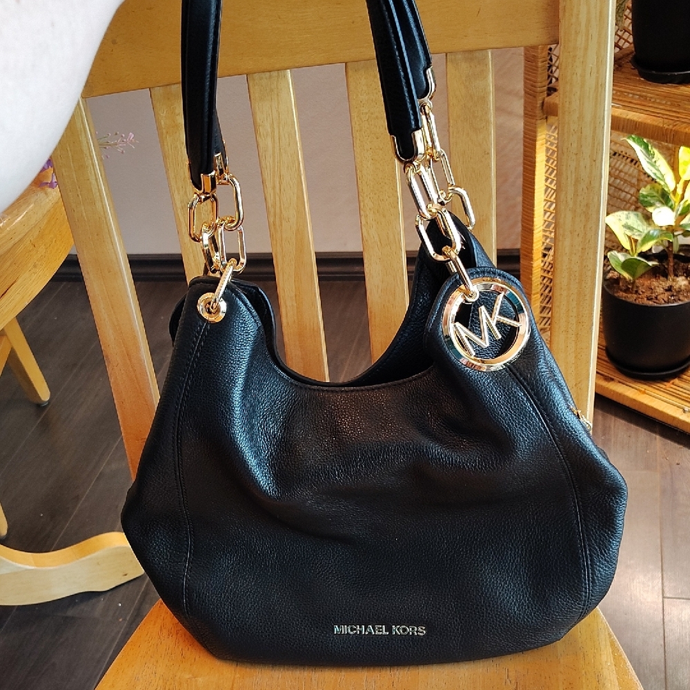 Michael Kors Black Shoulder Bag with Gold Accents